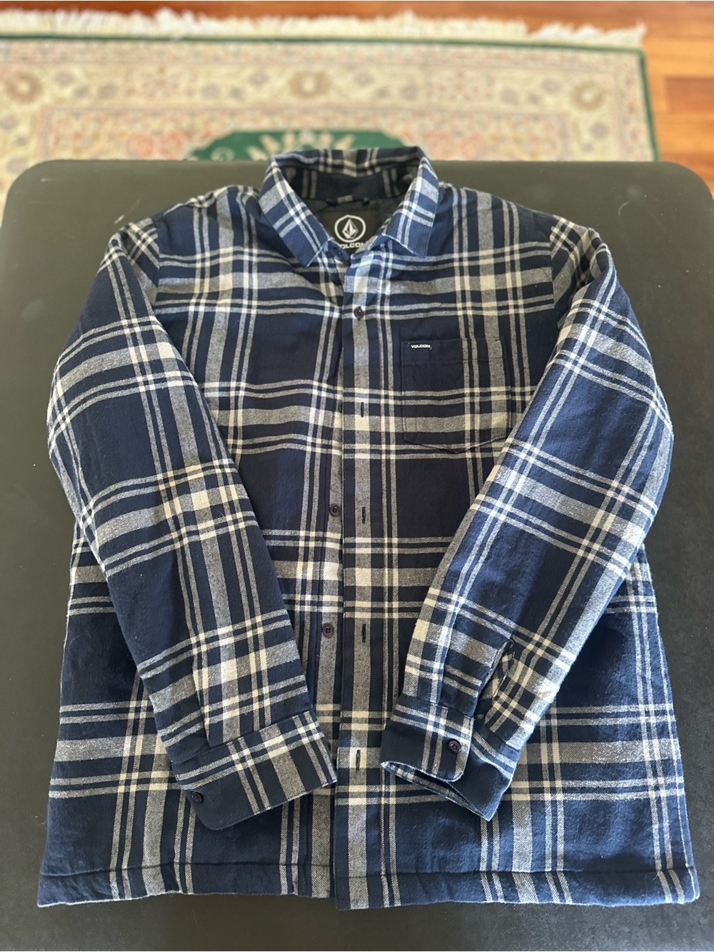 Volcom Navy and White Plaid Button Up Jacket Men’s Medium